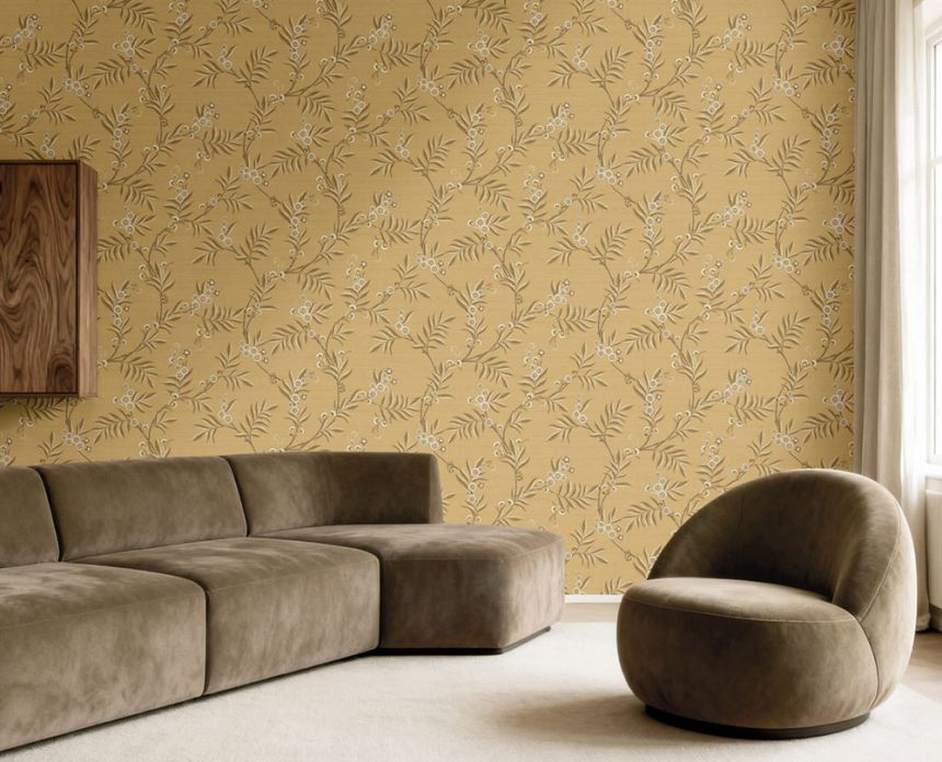 Vliesová tapeta na zeď, okrová, hnědá, rozkvetlé větvičky, 7703, Agora, Parato by Cristiana Masi