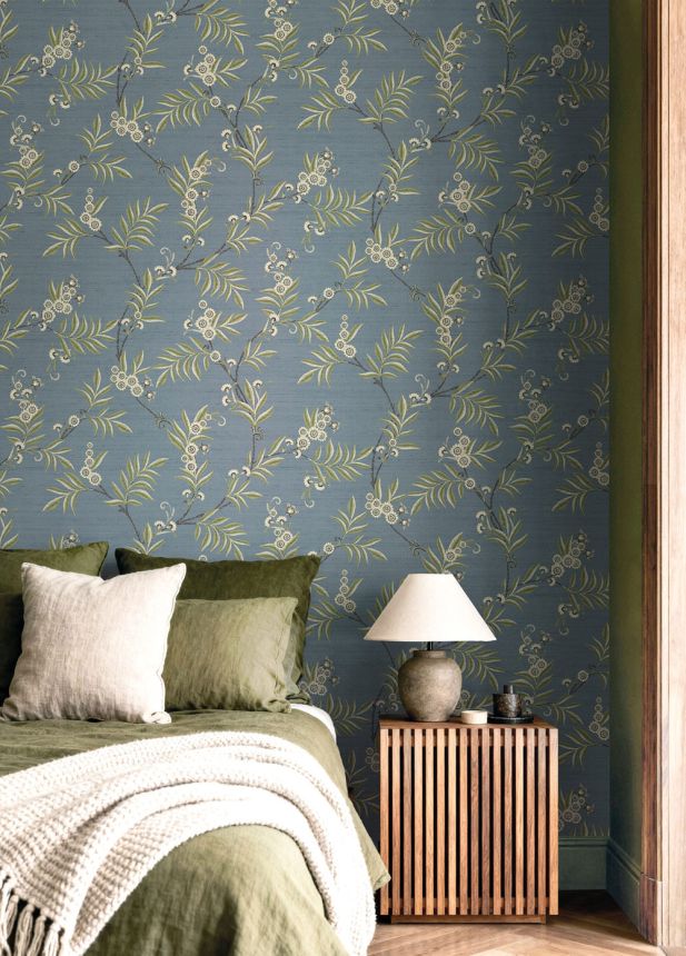 Vliesová tapeta na zeď, modrá, růžová, rozkvetlé větvičky, 7708, Agora, Parato by Cristiana Masi