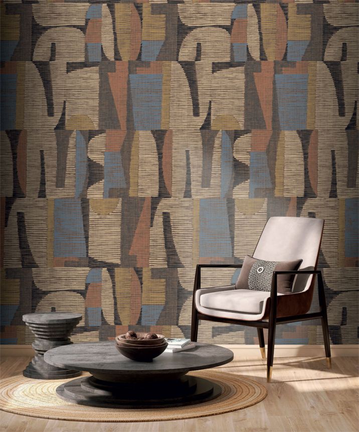 Geometrická vliesová obrazová tapeta na zeď, hnědá, červená, IMD28101, Imani, Decoprint