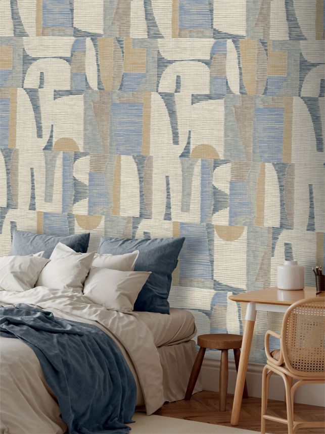 Geometrická vliesová obrazová tapeta na zeď, béžová, modrá, IMD28102, Imani, Decoprint