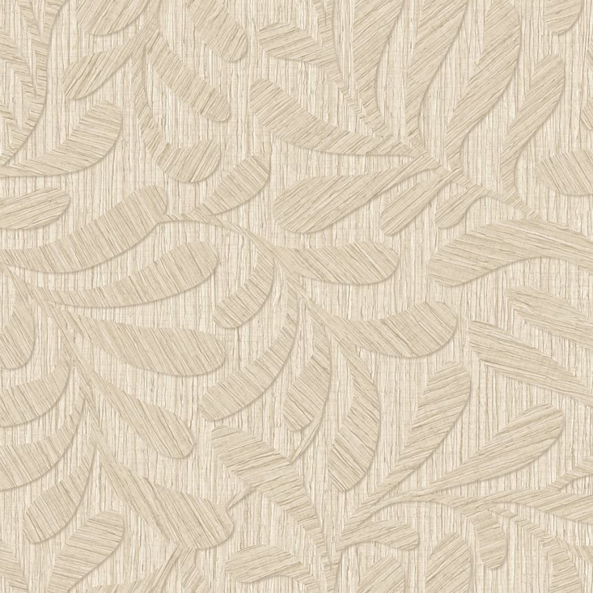 Vliesová tapeta na zeď, béžová, imitace dřeva, listy, TN29050, Terra Nova, Decoprint