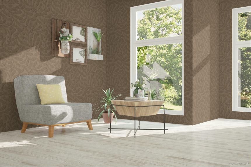 Vliesová tapeta na zeď, hnědá, červená, imitace dřeva, listy, TN29053, Terra Nova, Decoprint