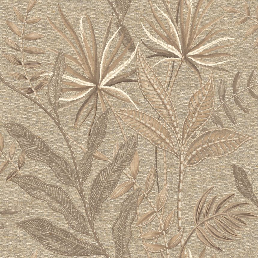 Vliesová tapeta na zeď, hnědá, béžová, imitace látky, listy, TN29081, Terra Nova, Decoprint