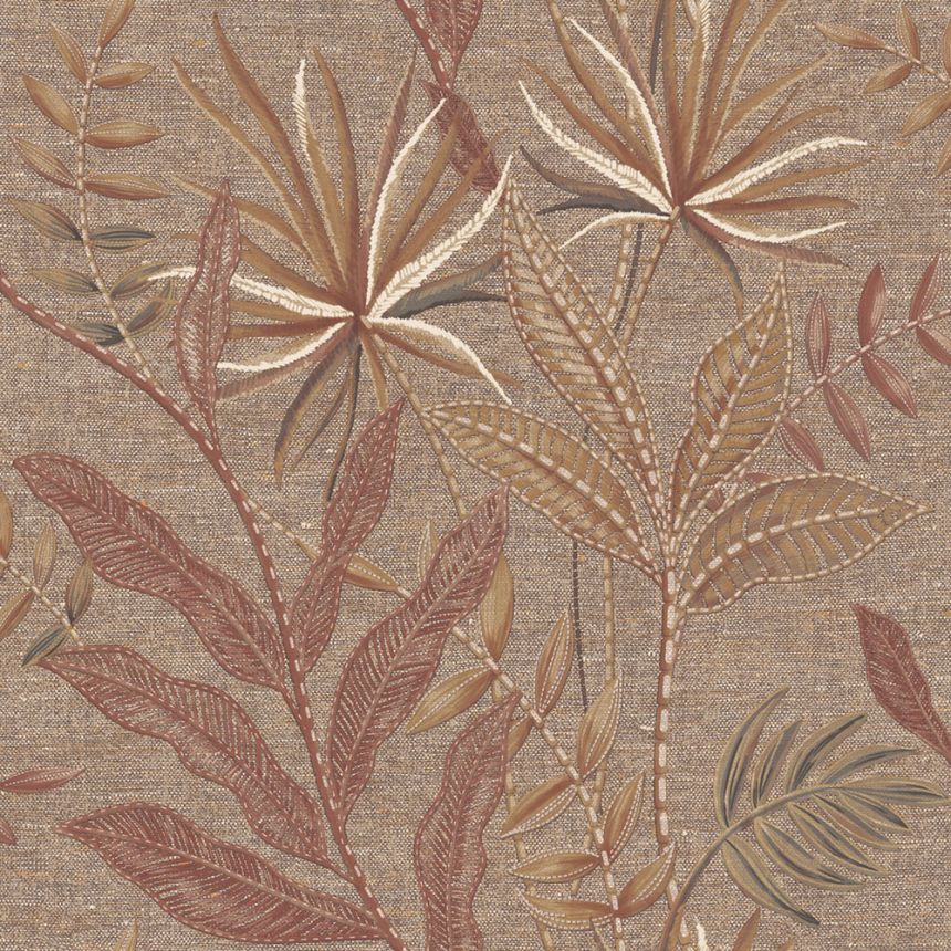 Vliesová tapeta na zeď, červená, hnědá, imitace látky, listy, TN29082, Terra Nova, Decoprint