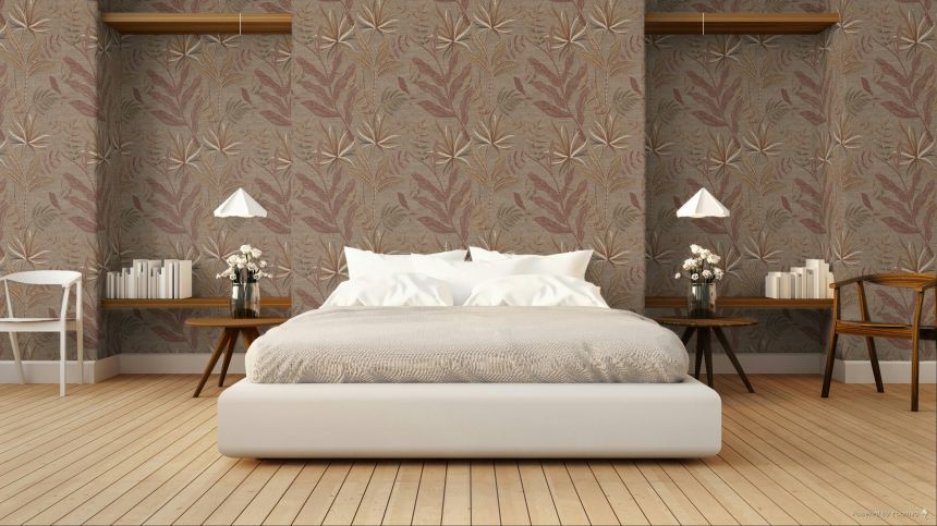 Vliesová tapeta na zeď, červená, hnědá, imitace látky, listy, TN29082, Terra Nova, Decoprint