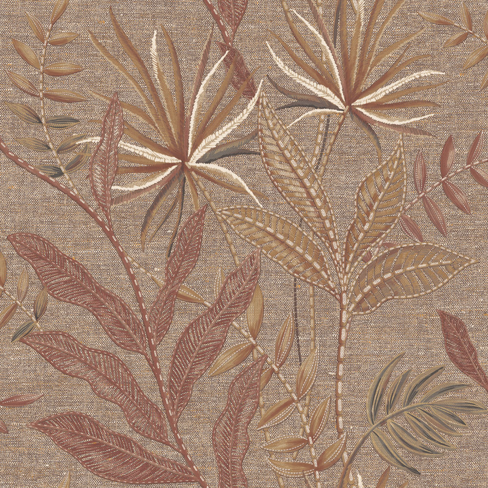 Vliesová tapeta na zeď, červená, hnědá, imitace látky, listy, TN29082, Terra Nova, Decoprint