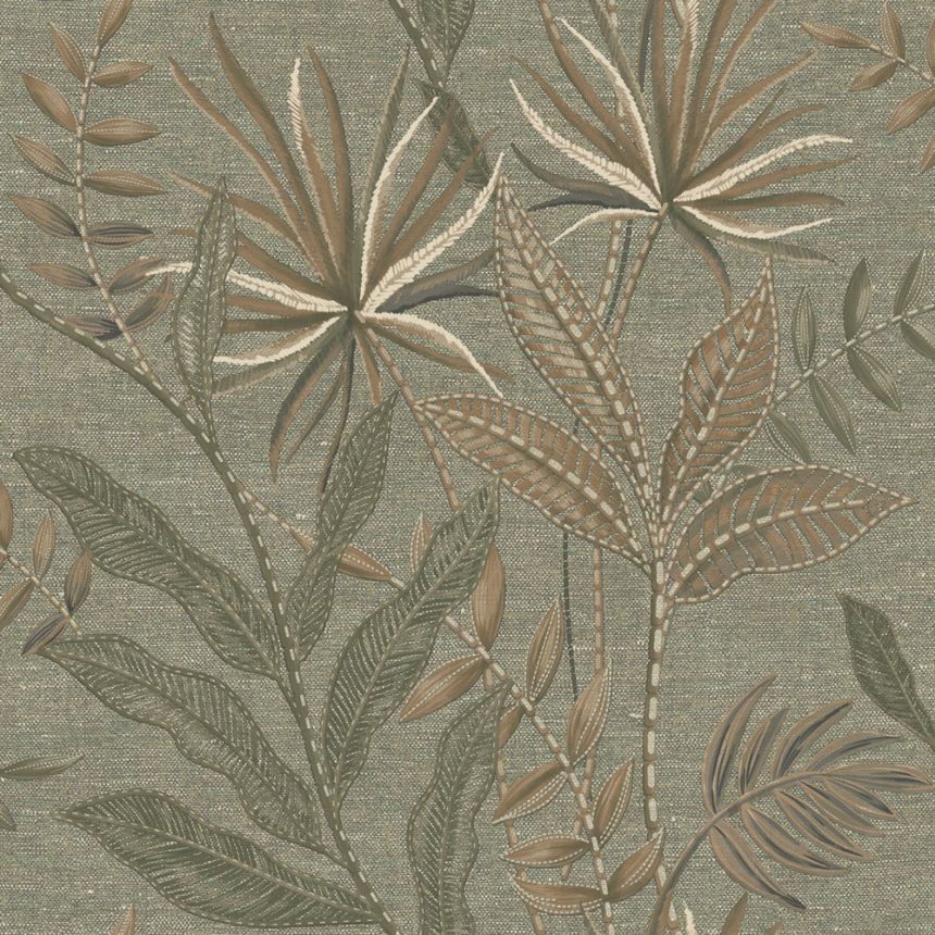 Vliesová tapeta na zeď, zelená, hnědá, imitace látky, listy, TN29083, Terra Nova, Decoprint