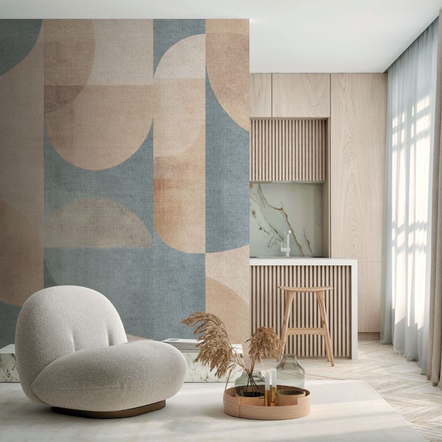 Vliesová obrazová tapeta na zeď, modrá, béžová, obrazce, TND29092, Terra Nova, Decoprint