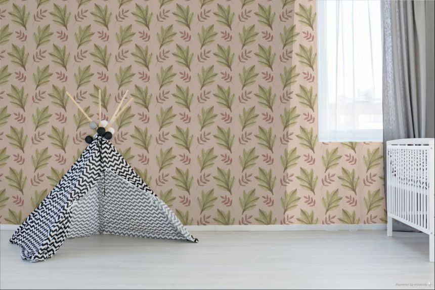 Vliesová tapeta na zeď, růžová, zelená, listy, 4417, Momi, Parato by Cristiana Masi