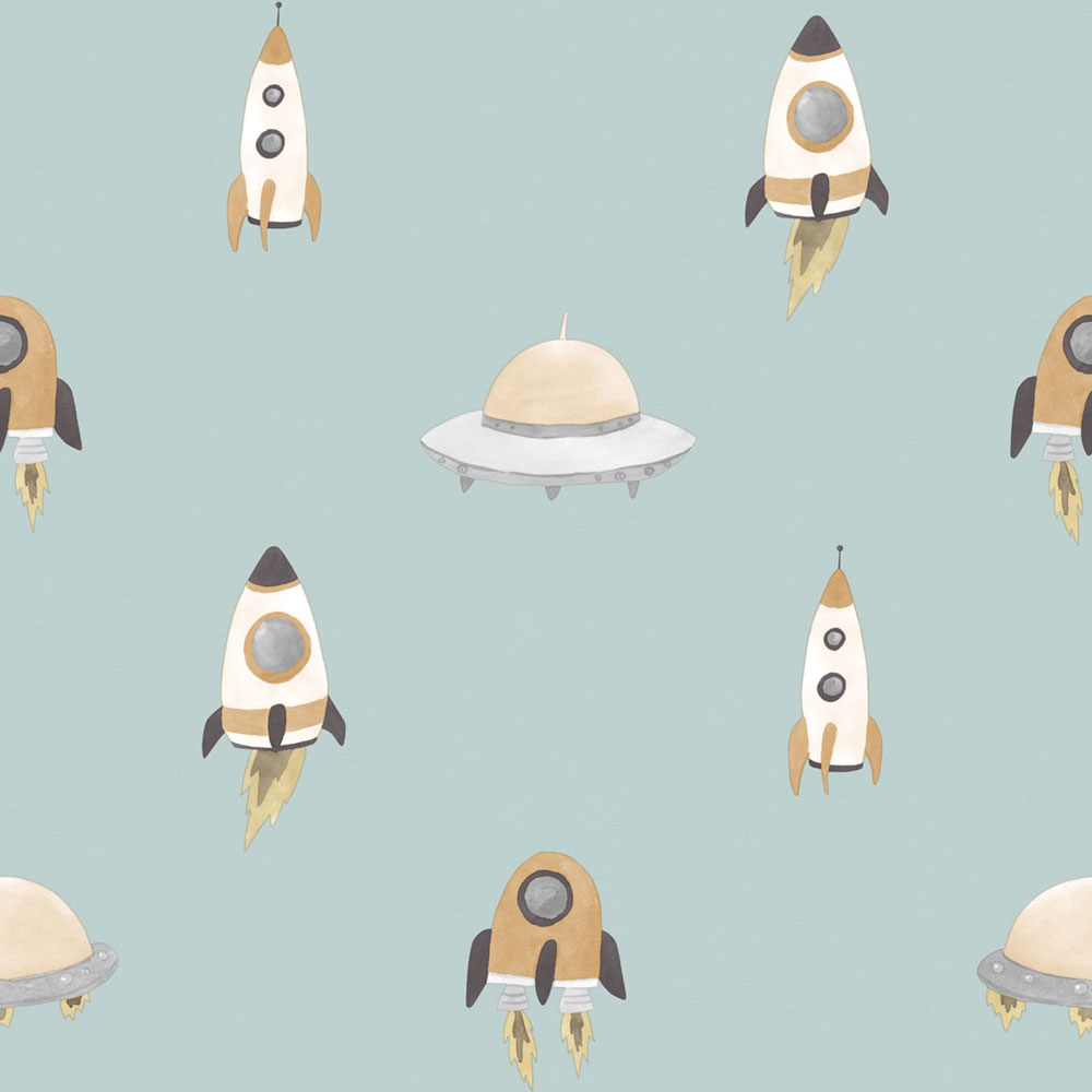 Dětská vliesová tapeta na zeď, modrá, žlutá, vesmírné lodě, 4426, Momi, Parato by Cristiana Masi