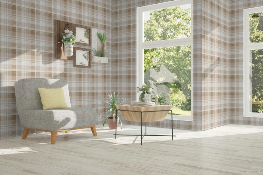 Vliesová tapeta na zeď, hnědá, béžová, imitace kárované látky, 4491, Momi, Parato by Cristiana Masi