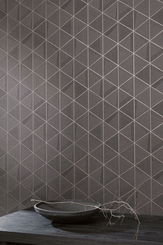 Vliesová tapeta na zeď, černá, hnědá, trojúhelníky, TRA101, Traces, Masureel