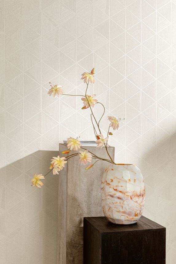 Vliesová tapeta na zeď, béžová, stříbrná, trojúhelníky, TRA102, Traces, Masureel