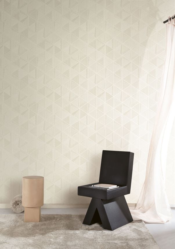 Vliesová tapeta na zeď, béžová, stříbrná, trojúhelníky, TRA102, Traces, Masureel