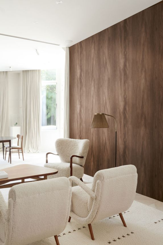 Vliesová tapeta na zeď, hnědá, imitace dýhy, TRA302, Traces, Masureel