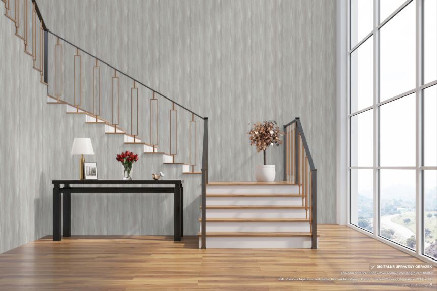 Vliesová tapeta na zeď, šedá, bílá, imitace dýhy, TRA303, Traces, Masureel