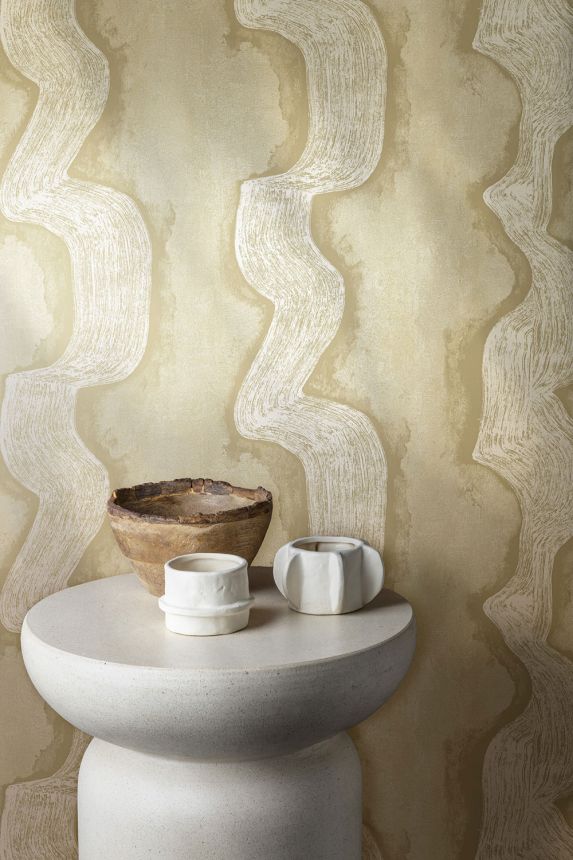 Vliesová obrazová tapeta na zeď, šedá, žlutá, vlnky, DGTRA301-260, Traces, Masureel