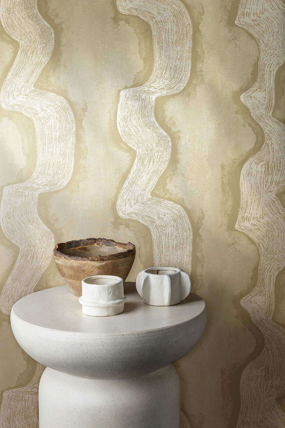 Vliesová obrazová tapeta na zeď, šedá, béžová, vlnky, DGTRA301-300, Traces, Masureel