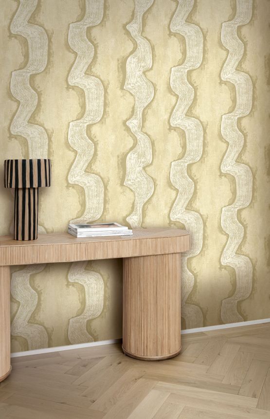 Vliesová obrazová tapeta na zeď, zlatá, béžová, vlnky, DGTRA303-260, Traces, Masureel