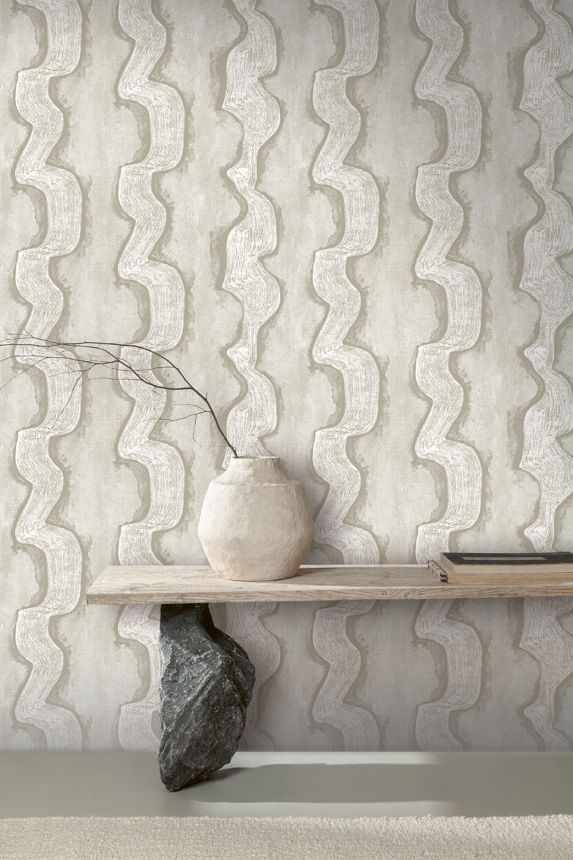 Vliesová obrazová tapeta na zeď, šedá, bílá, vlnky, DGTRA305-300, Traces, Masureel