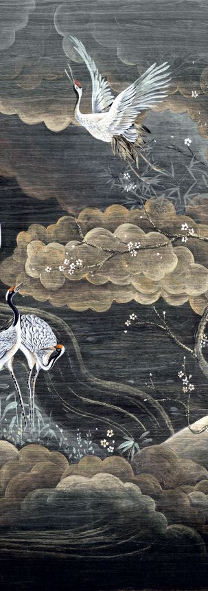 Vliesová obrazová tapeta na zeď, černá, šedá, letící jeřábi, DGTRA4012-260, Traces, Masureel