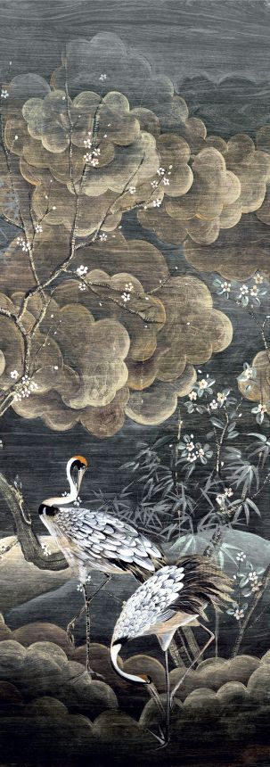 Vliesová obrazová tapeta na zeď, černá, šedá, letící jeřábi, DGTRA4013-300, Traces, Masureel