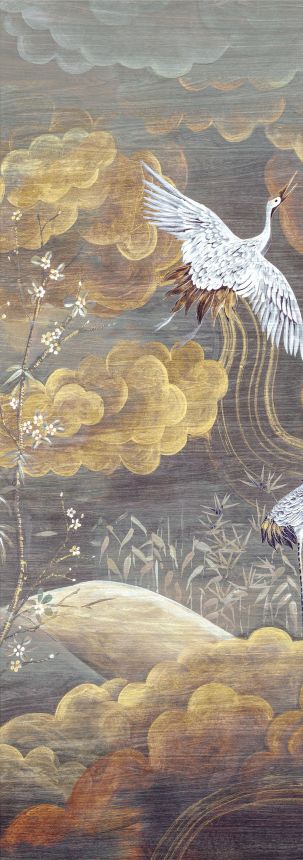 Vliesová obrazová tapeta na zeď, šedá, bílá, letící jeřábi, DGTRA4021-300, Traces, Masureel