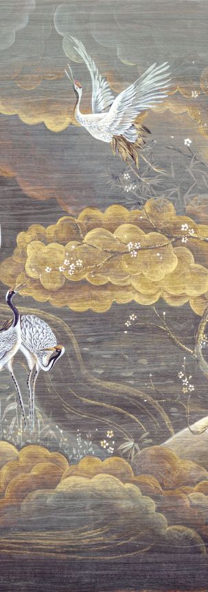 Vliesová obrazová tapeta na zeď, šedá, bílá, letící jeřábi, DGTRA4022-300, Traces, Masureel