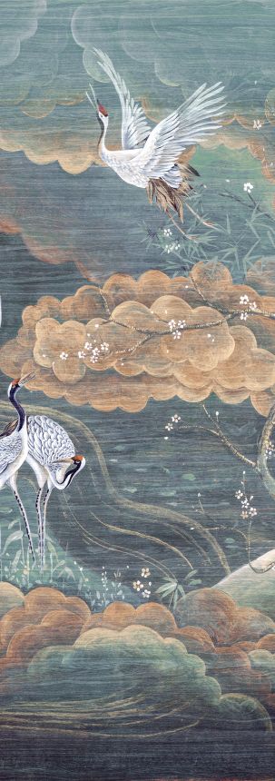 Vliesová obrazová tapeta na zeď, zelená, bílá, letící jeřábi, DGTRA4032-260, Traces, Masureel