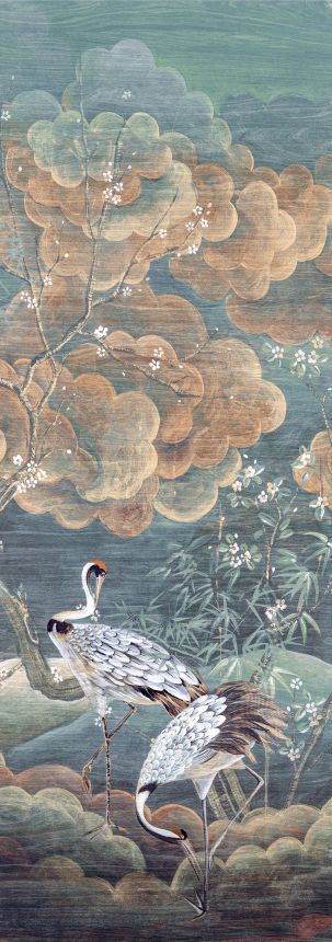 Vliesová obrazová tapeta na zeď, zelená, bílá, letící jeřábi, DGTRA4033-300, Traces, Masureel