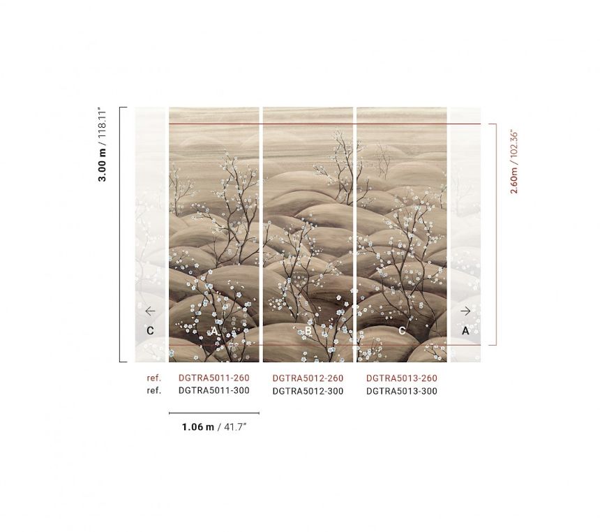 Vliesová obrazová tapeta na zeď, béžová, šedá, větvičky kvetoucí sakury, DGTRA5013-260, Traces, Masureel