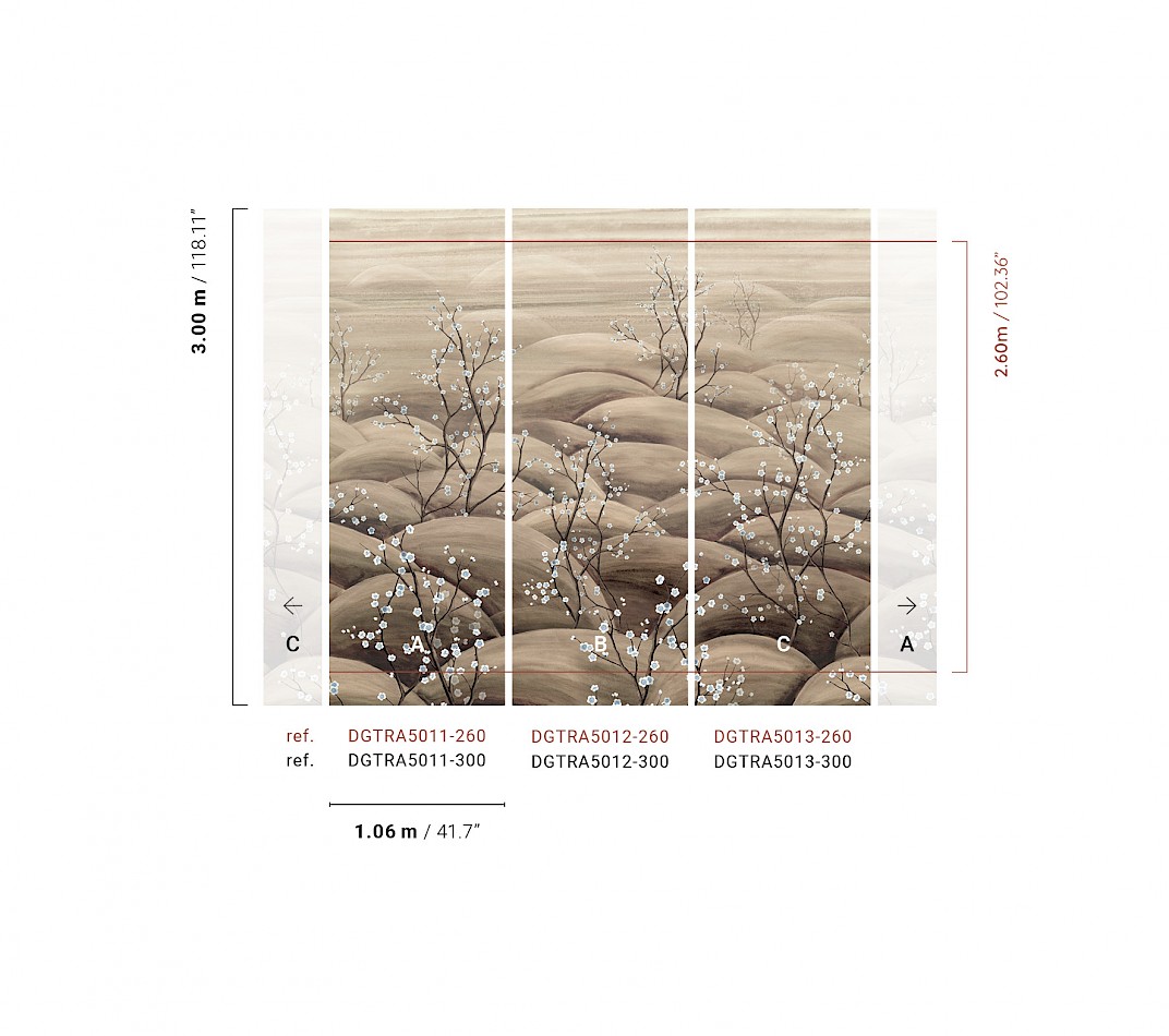 Vliesová obrazová tapeta na zeď, béžová, šedá, větvičky kvetoucí sakury, DGTRA5013-300, Traces, Masureel