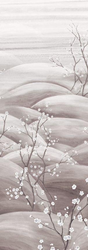 Vliesová obrazová tapeta na zeď, šedá, bílá, větvičky kvetoucí sakury, DGTRA5032-260, Traces, Masureel