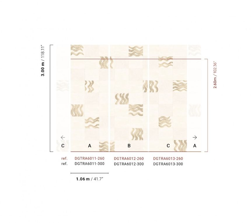 Vliesová obrazová tapeta na zeď, béžová, šedá, vlnky ve čtvercích, DGTRA6011-260, Traces, Masureel