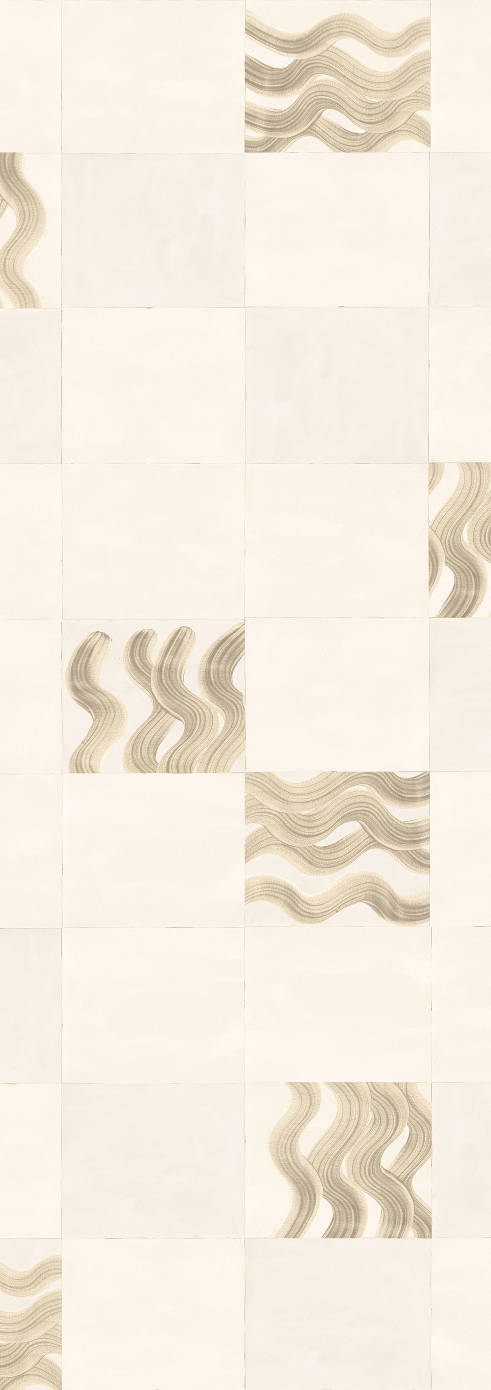 Vliesová obrazová tapeta na zeď, béžová, šedá, vlnky ve čtvercích, DGTRA6012-260, Traces, Masureel