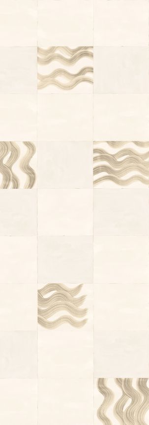 Vliesová obrazová tapeta na zeď, béžová, šedá, vlnky ve čtvercích, DGTRA6013-260, Traces, Masureel