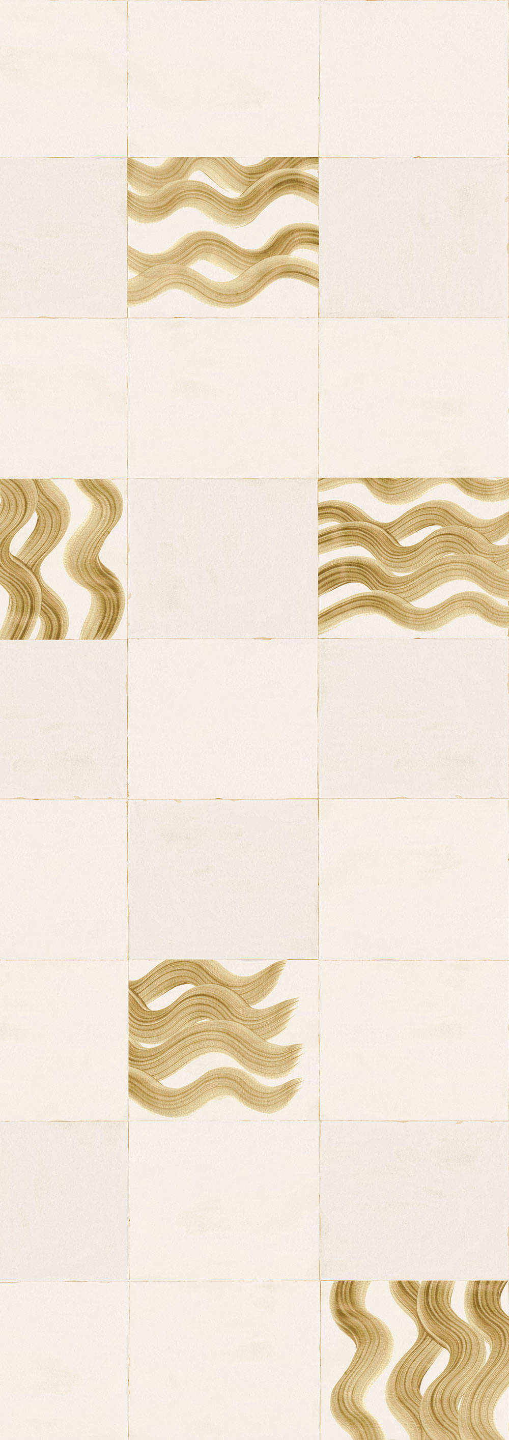 Vliesová obrazová tapeta na zeď, béžová, zlatá, vlnky ve čtvercích, DGTRA6023-300, Traces, Masureel