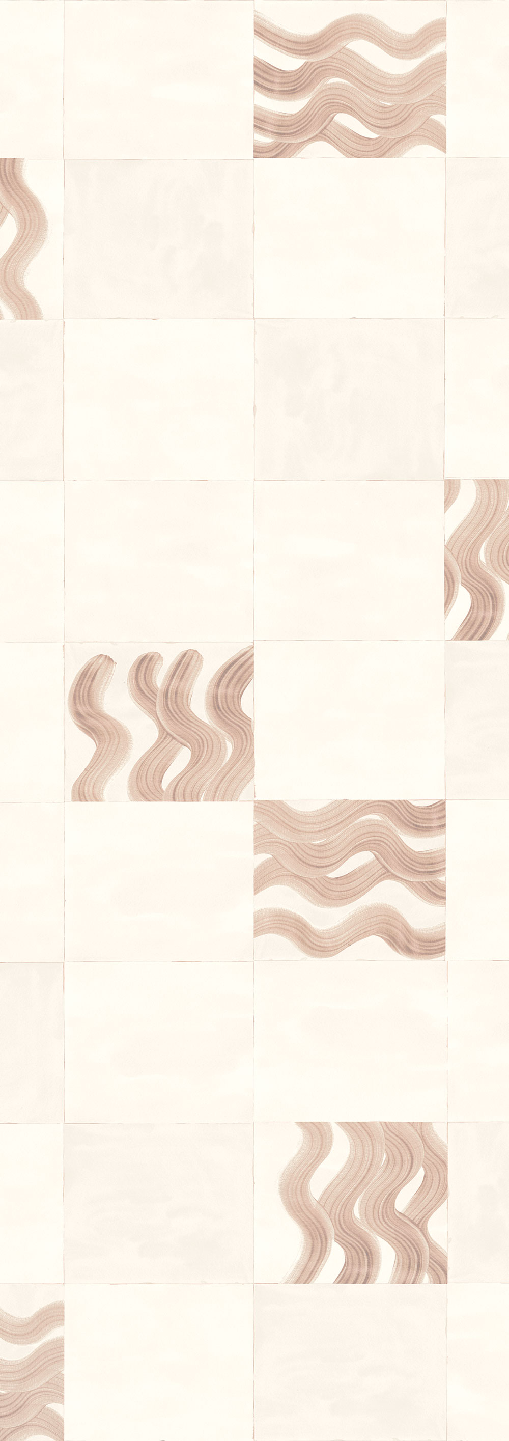 Vliesová obrazová tapeta na zeď, růžová, hnědá, vlnky ve čtvercích, DGTRA6032-300, Traces, Masureel