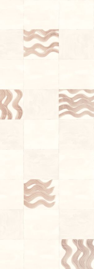 Vliesová obrazová tapeta na zeď, růžová, hnědá, vlnky ve čtvercích, DGTRA6033-300, Traces, Masureel