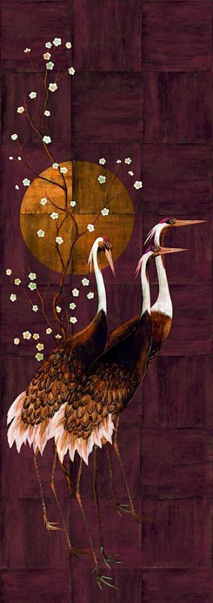 Vliesová obrazová tapeta na zeď, hnědá, bílá, stojící jeřábi, DGTRA7011-300, Traces, Masureel