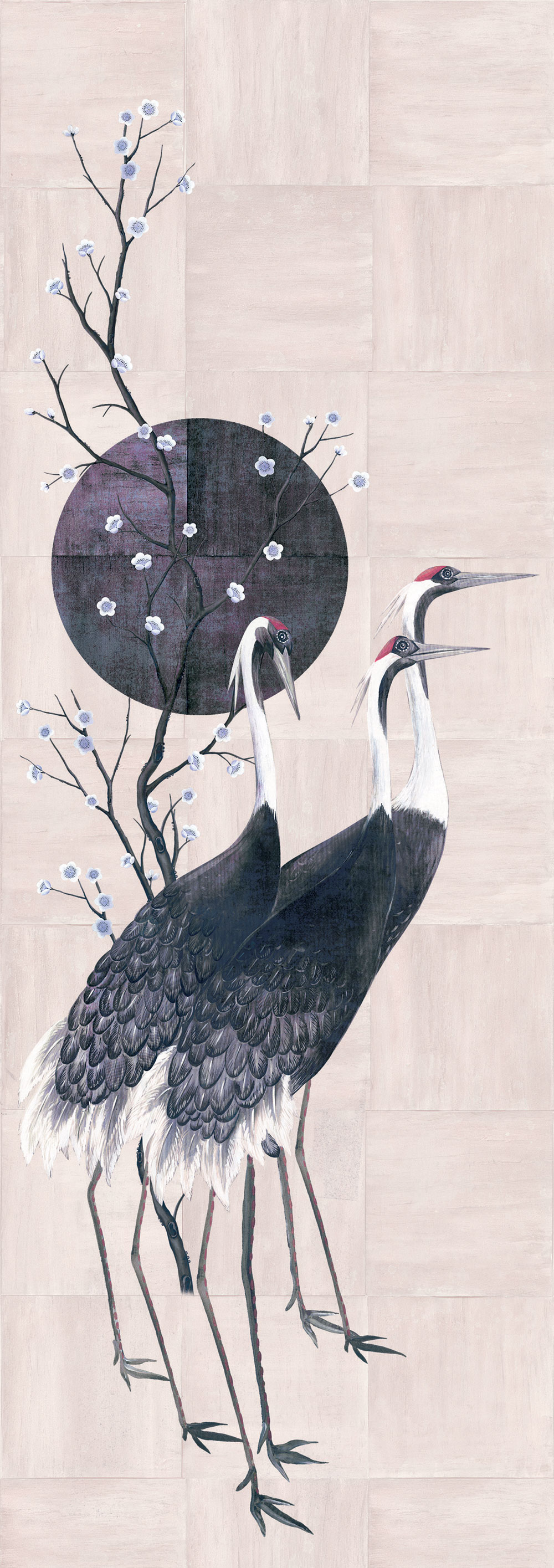 Vliesová obrazová tapeta na zeď, růžová, šedá, stojící jeřábi, DGTRA7041-260, Traces, Masureel