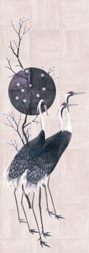 Vliesová obrazová tapeta na zeď, růžová, šedá, stojící jeřábi, DGTRA7041-260, Traces, Masureel