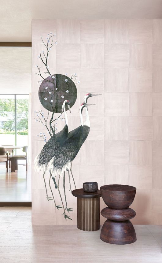 Vliesová obrazová tapeta na zeď, růžová, šedá, stojící jeřábi, DGTRA7041-260, Traces, Masureel