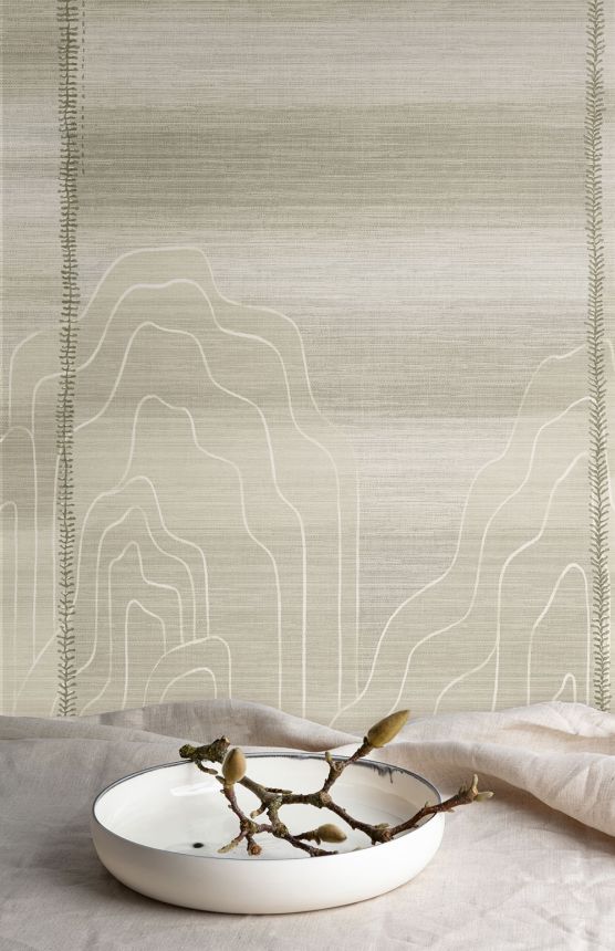 Vliesová obrazová tapeta na zeď, béžová, šedá pruhy, DGTRA8032-260, Traces, Masureel