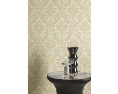 Vliesová zámecká tapeta na zeď, béžová, zlatá, damaškový vzor, A63701, Grandeco 