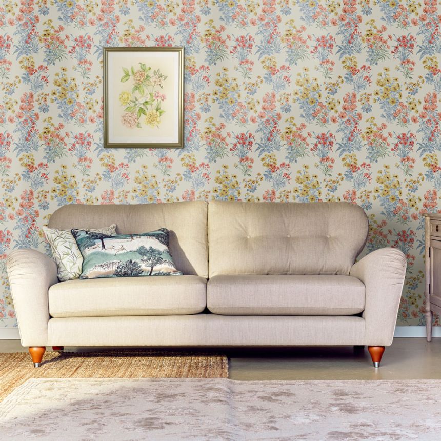 Vliesová tapeta na zeď, modrá, červená, luční květiny, 122742, Laura Ashley 4