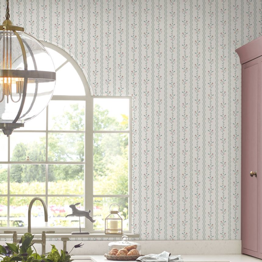 Vliesová tapeta na zeď, růžová, modrá, květy, 122748, Laura Ashley 4