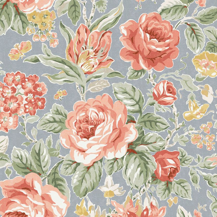 Vliesová tapeta na zeď, modrá, červená, růže, 122753, Laura Ashley 4