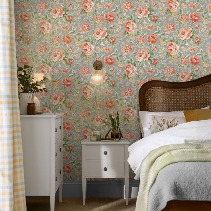 Vliesová tapeta na zeď, modrá, červená, růže, 122753, Laura Ashley 4