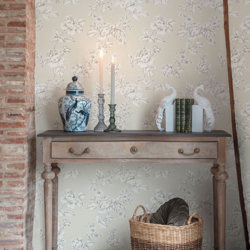 Vliesová tapeta na zeď, béžová, bílá, růže, 127387, Laura Ashley 4